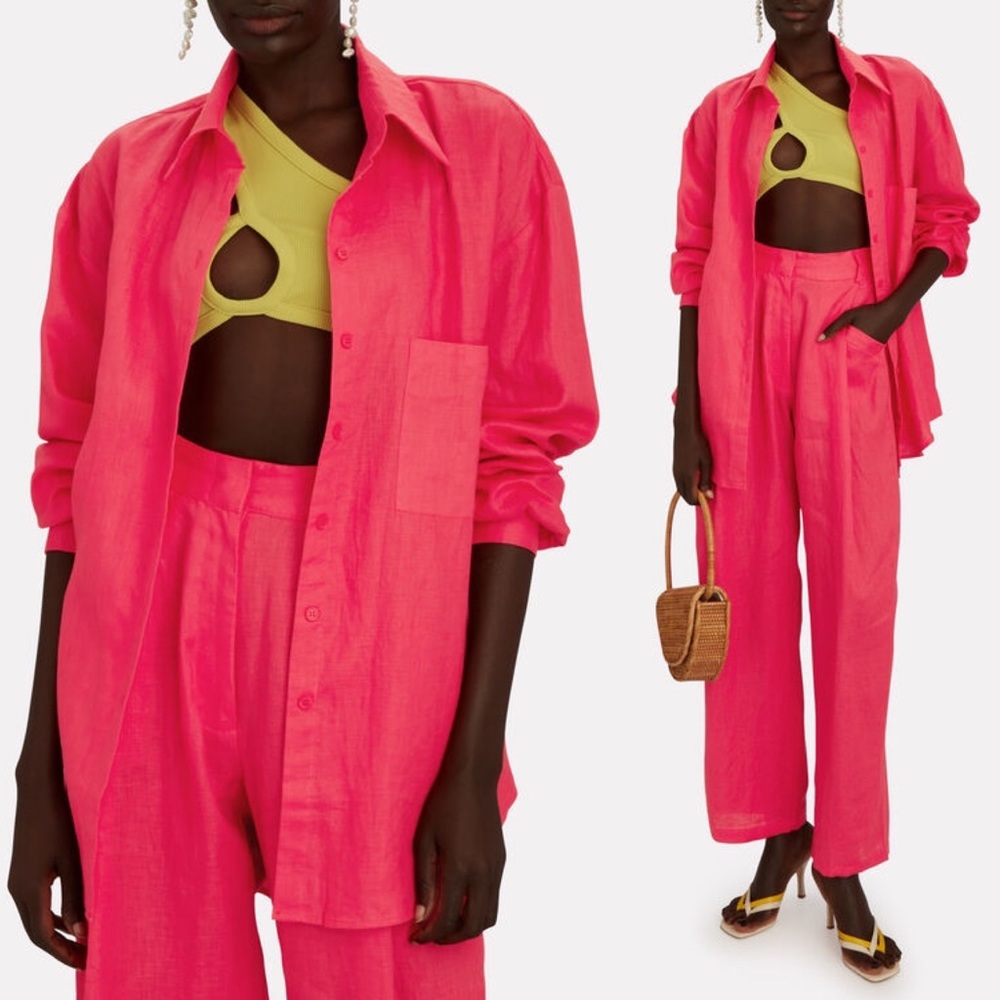 AEXAE | Oversized Linen HOT PINK Button-Down Shirt Size: Large